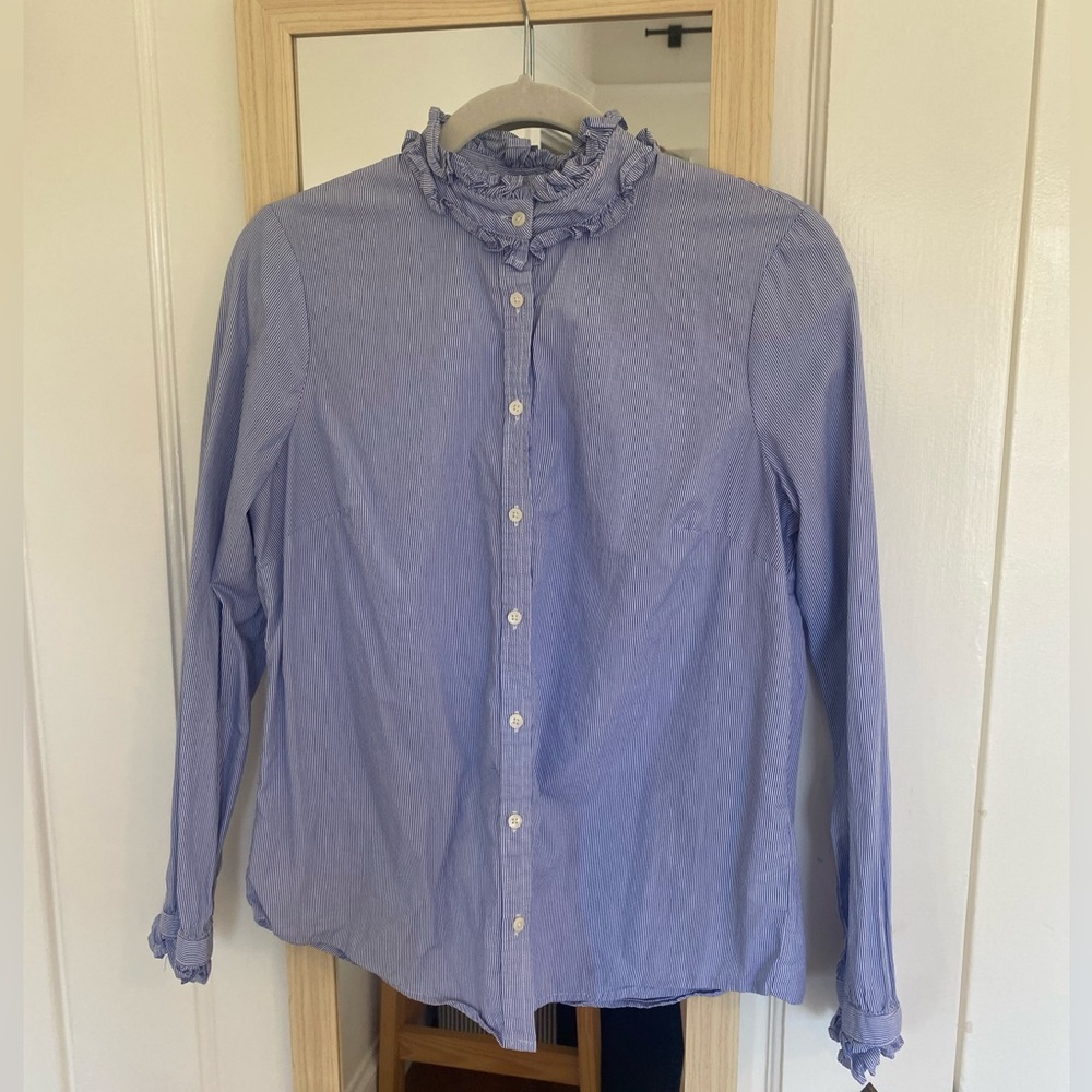 J Crew button down with ruffle collar